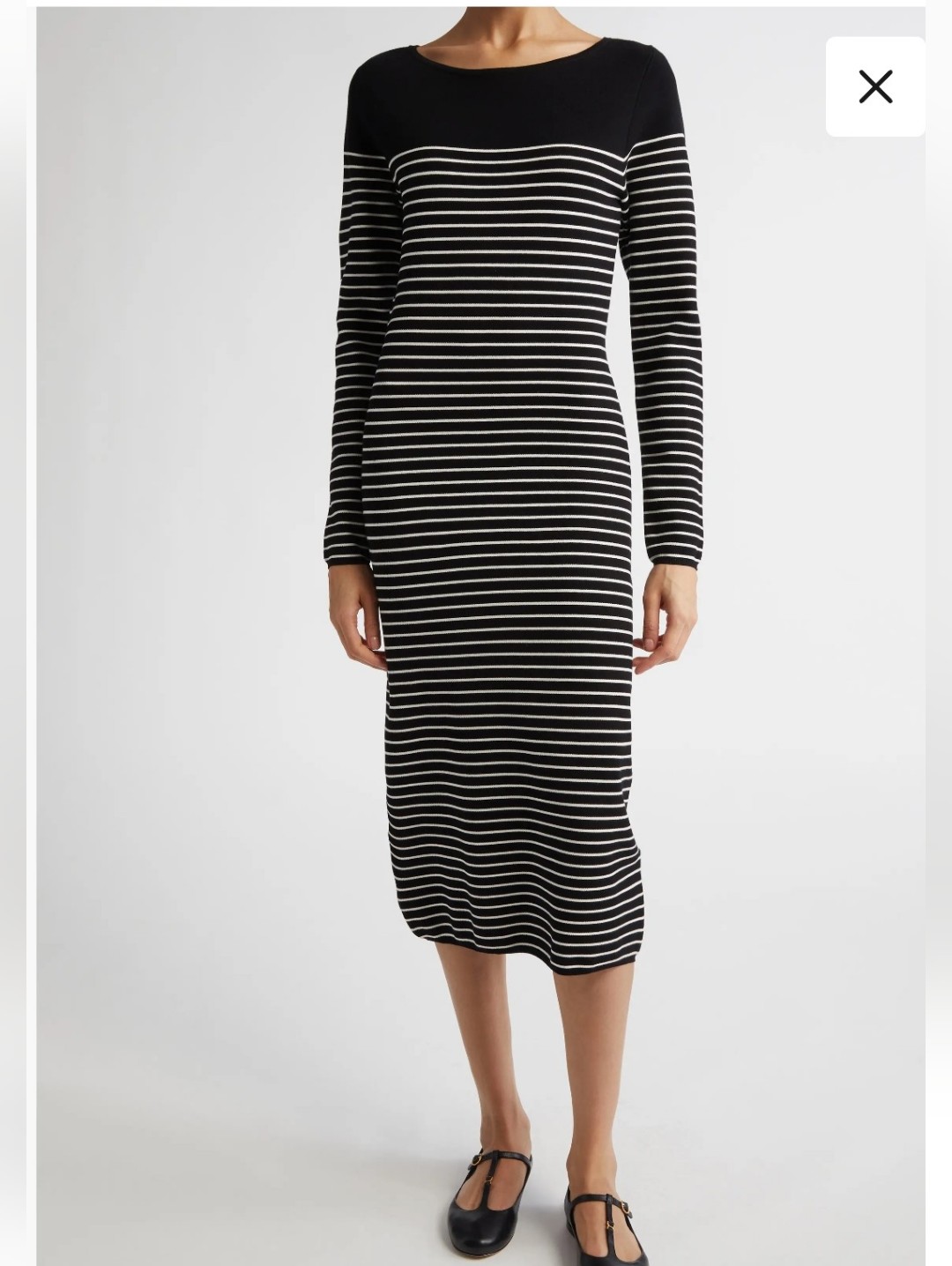 New No Tag..Striped Long-Sleeve Midi Dress In Black And White